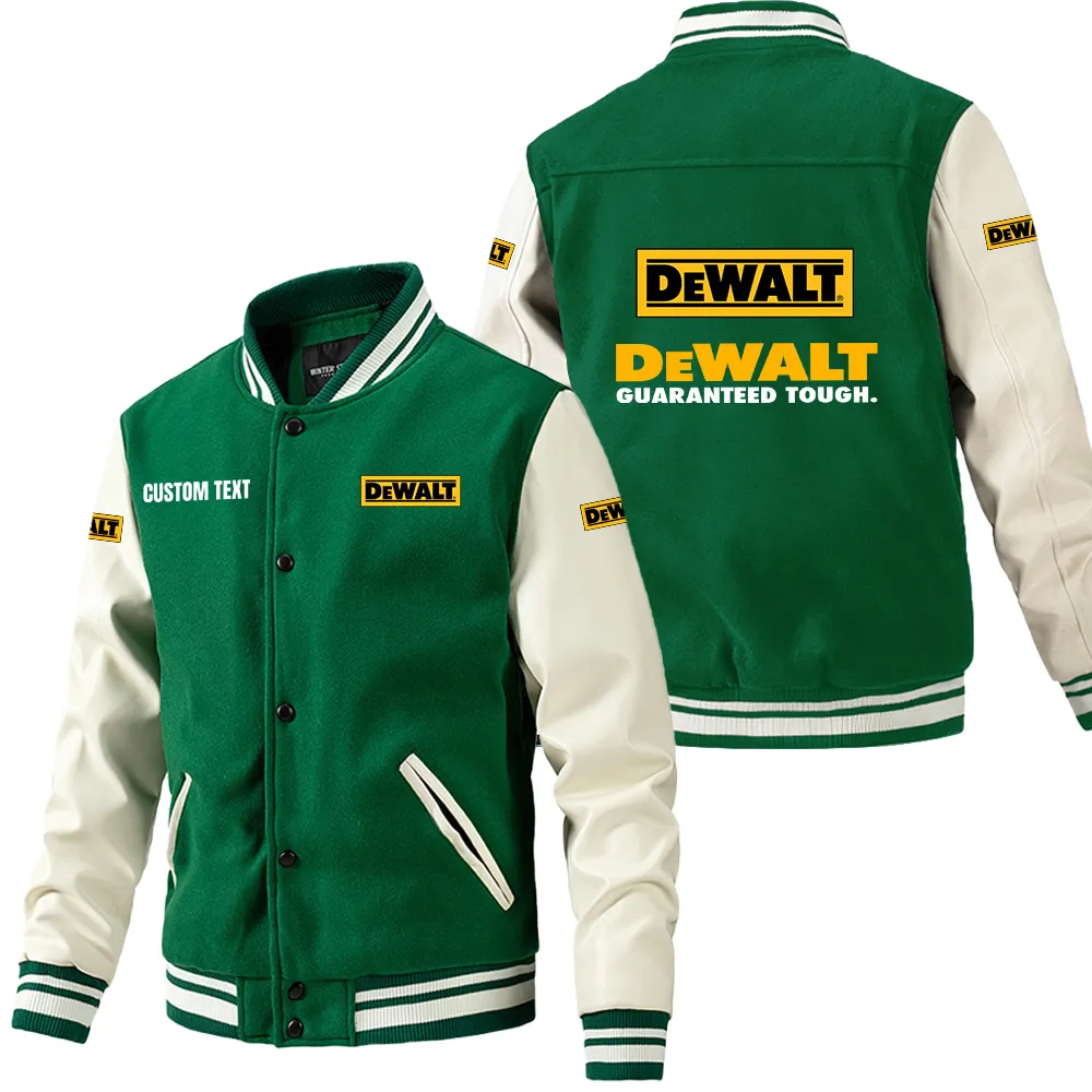 DeWalt Leder-Baseballjacke für Auto-Fans – Ärmel mit All-Over-Print, personalisierbar mit Wunschname CAR1801112079 - Grün