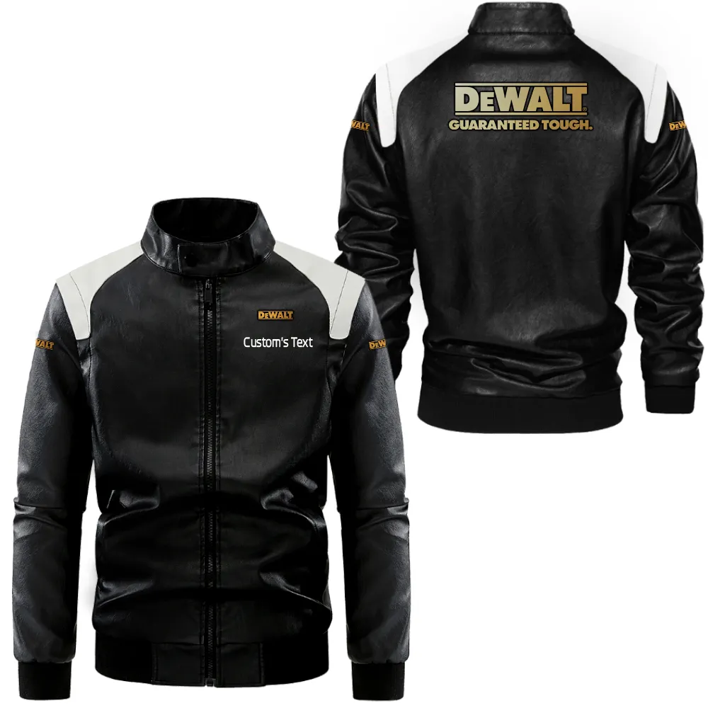 DeWalt Lederjacke in Schwarz-Weiß für Auto-Fans, Allover-Print, personalisierbar mit Wunschname CAR0801062118