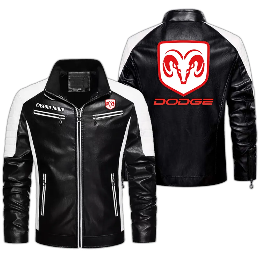 Dodge Challenger Custom Herren Lederjacke für Autoliebhaber, Perfektes Geschenk mit Namen  CAR0401022123 - Schwarz