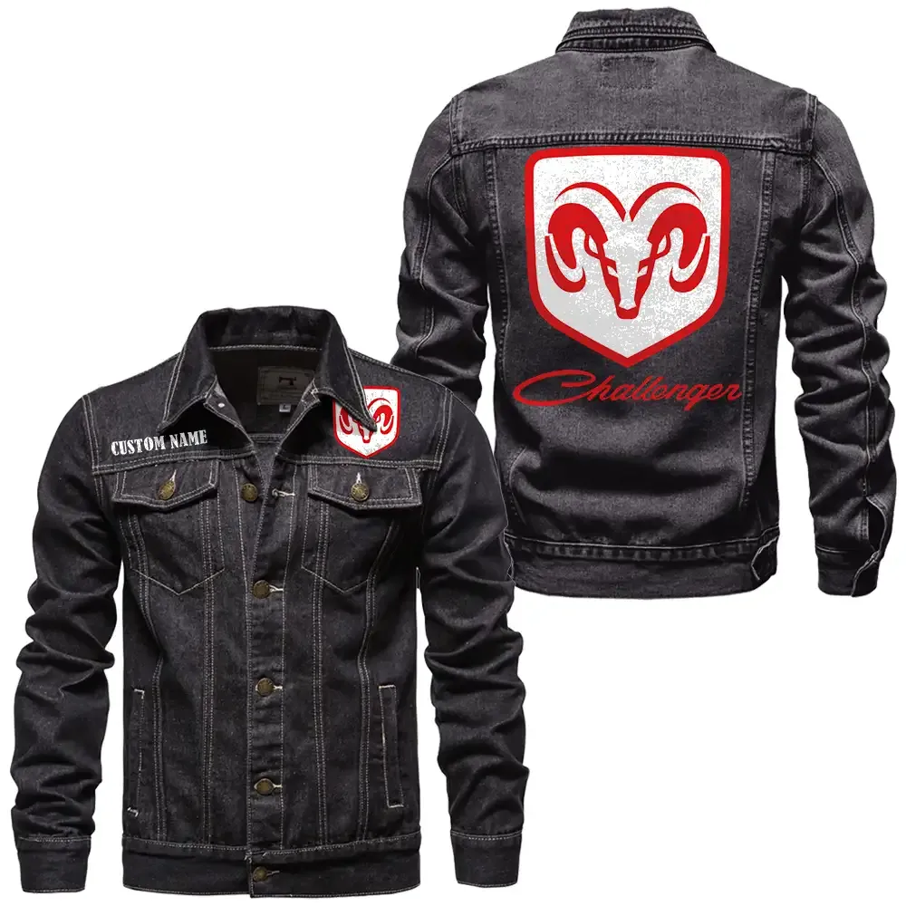 Dodge Challenger Jeansjacke für Auto-Fans – Vintage-Stil mit Wunschname personalisierbar CAR1901132095 - Schwarz