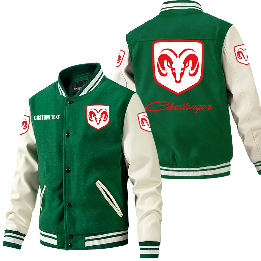 Dodge Challenger Leder-Baseballjacke für Auto-Fans – Ärmel mit All-Over-Print, personalisierbar mit Wunschname CAR1801112080 - Grün