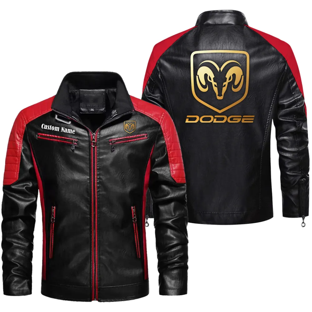 Dodge Charger Custom Herren Lederjacke für Autoliebhaber, Perfektes Geschenk mit Namen  CAR0401022124 - Rot