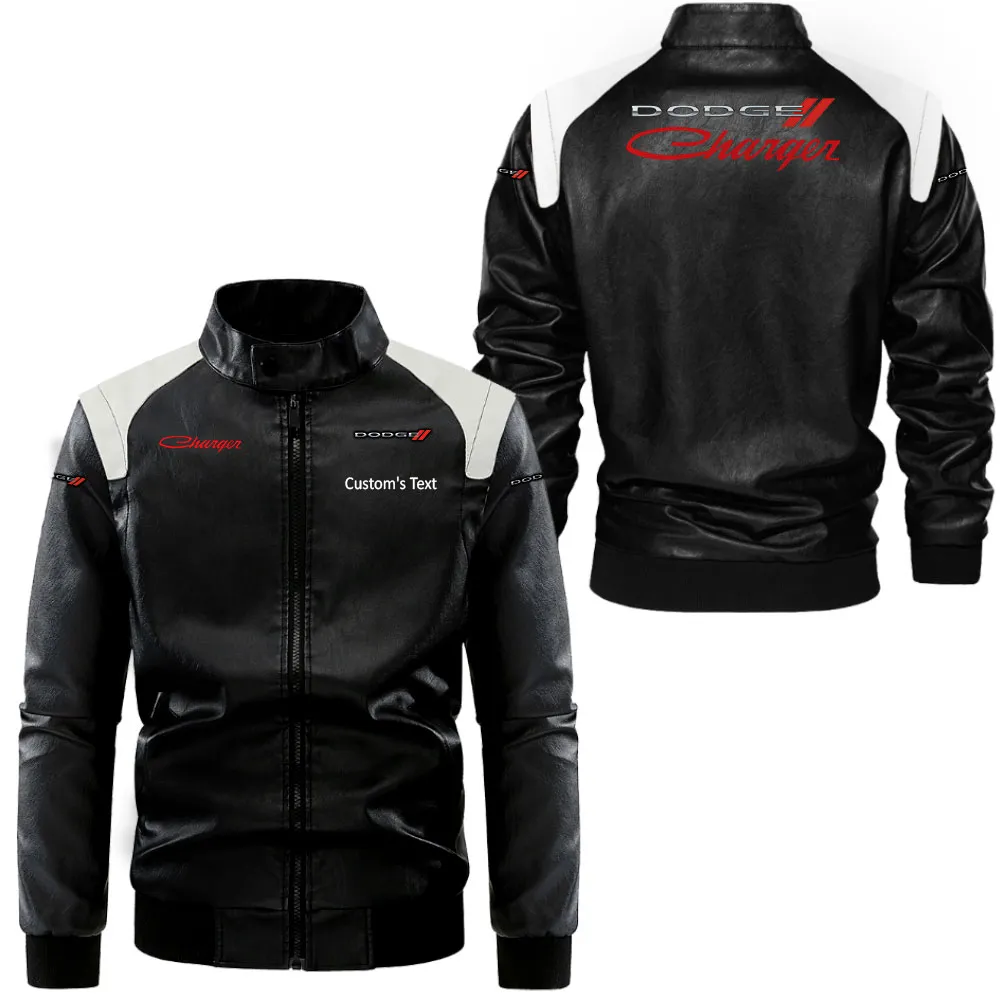 dodge charger lederjacke in schwarz wei fr auto fans allover print personalisierbar mit wunschname car0801062120 qdv4v