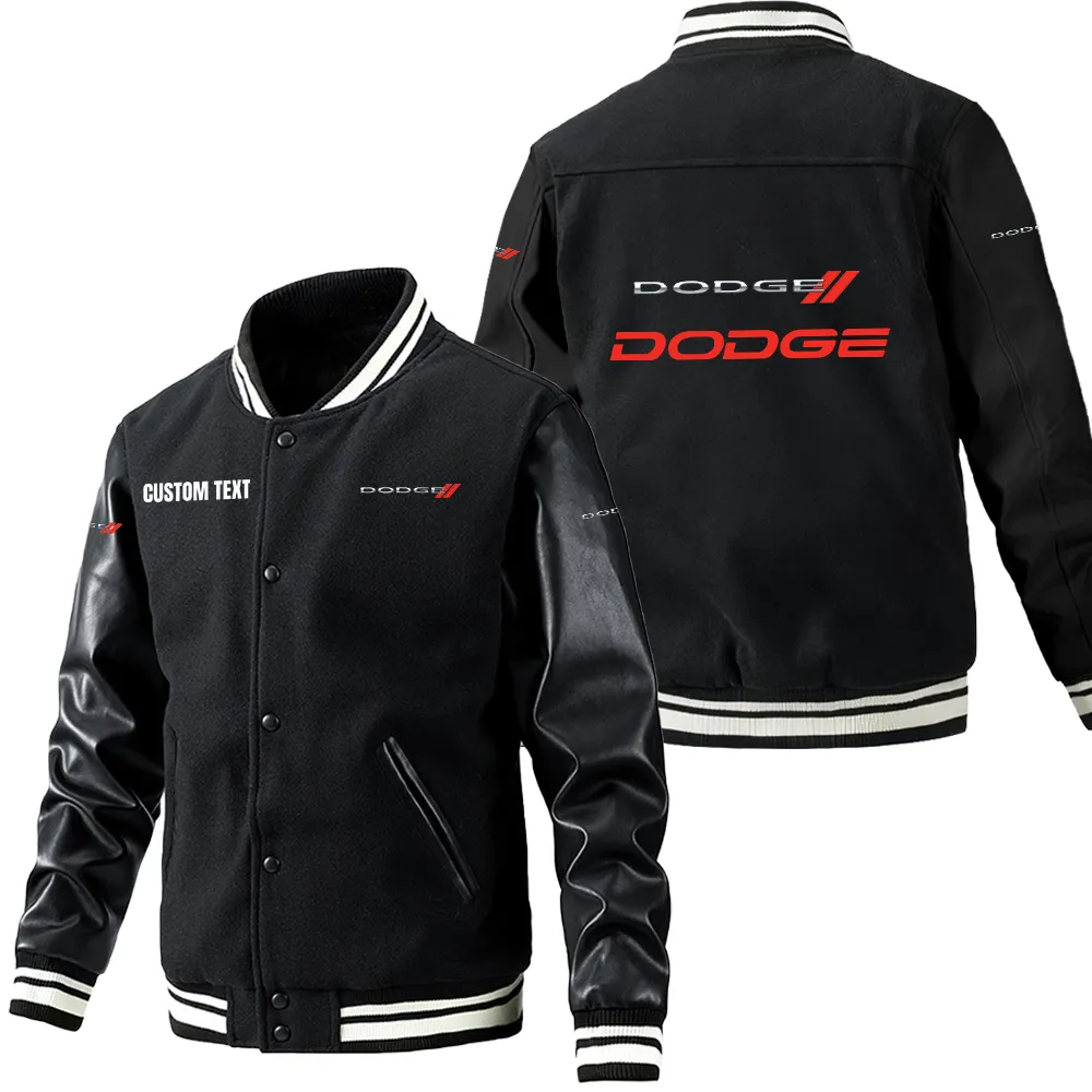 Dodge Leder-Baseballjacke für Auto-Fans – Ärmel mit All-Over-Print, personalisierbar mit Wunschname CAR1801112082 - Schwarz