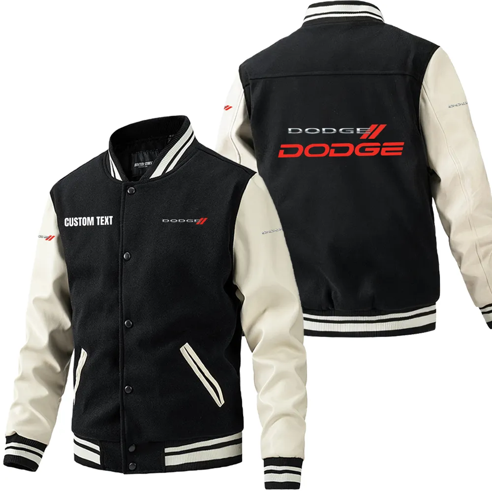 Dodge Leder-Baseballjacke für Auto-Fans – Ärmel mit All-Over-Print, personalisierbar mit Wunschname CAR1801112082 - Schwarz Weiß