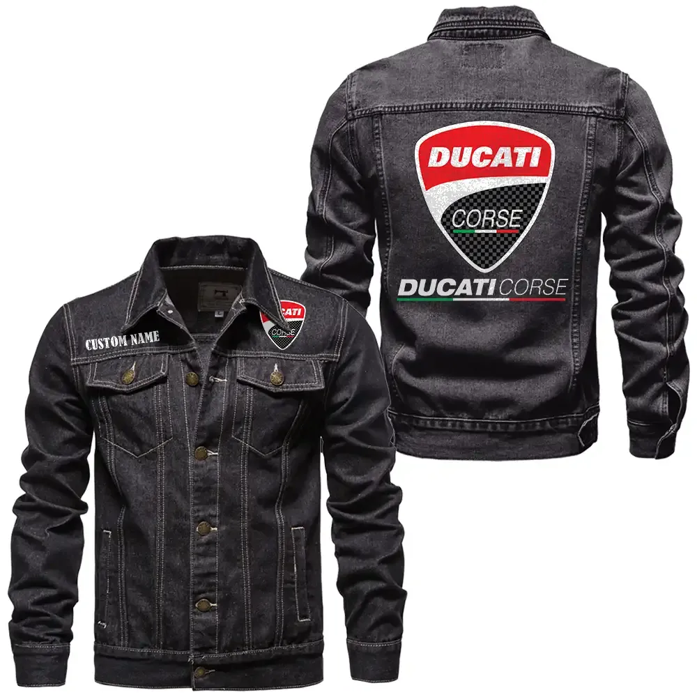 Ducati Corse Jeansjacke für Auto-Fans – Vintage-Stil mit Wunschname personalisierbar CAR1901132098 - Schwarz