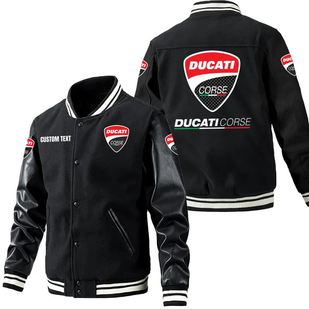Ducati Corse Leder-Baseballjacke für Auto-Fans – Ärmel mit All-Over-Print, personalisierbar mit Wunschname CAR1801112083 - Schwarz