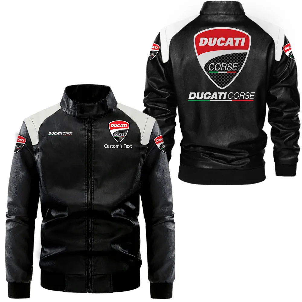 Ducati Corse Lederjacke in Schwarz-Weiß für Auto-Fans, Allover-Print, personalisierbar mit Wunschname CAR0801062124