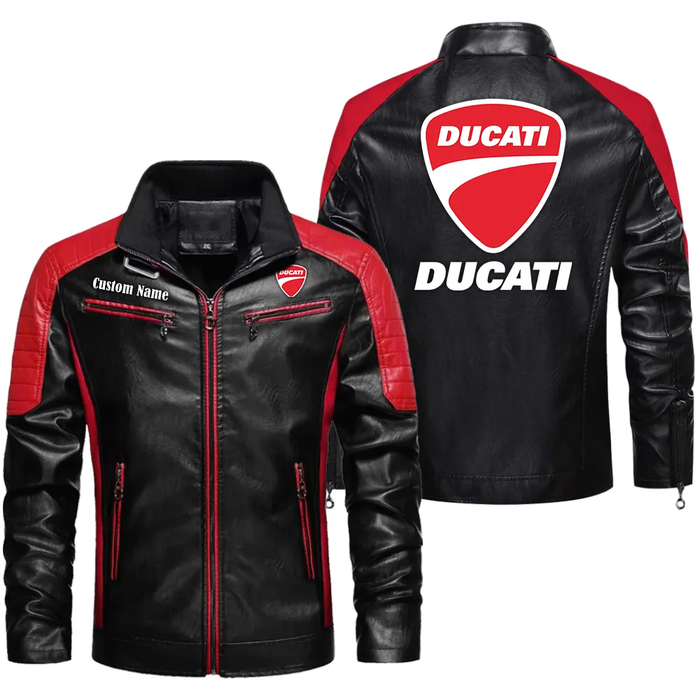 Ducati Custom Herren Lederjacke für Autoliebhaber, Perfektes Geschenk mit Namen  CAR0401022125 - Rot