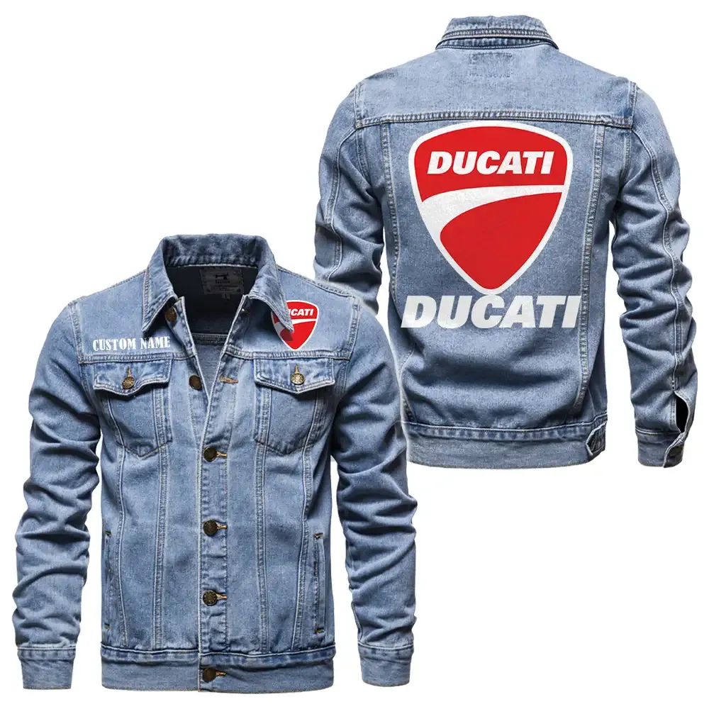Ducati Jeansjacke für Auto-Fans – Vintage-Stil mit Wunschname personalisierbar CAR1901132099 - Hellblau
