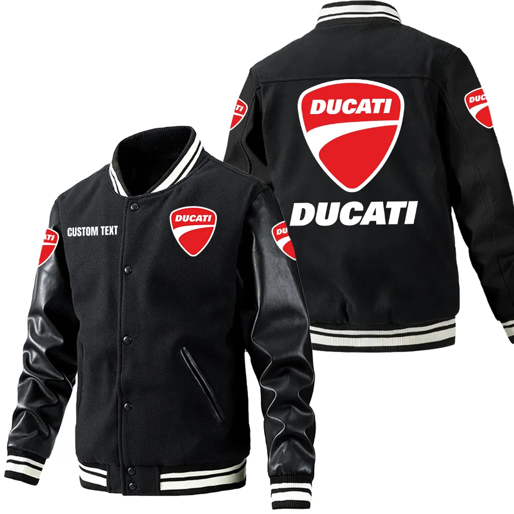 Ducati Leder-Baseballjacke für Auto-Fans – Ärmel mit All-Over-Print, personalisierbar mit Wunschname CAR1801112084 - Schwarz
