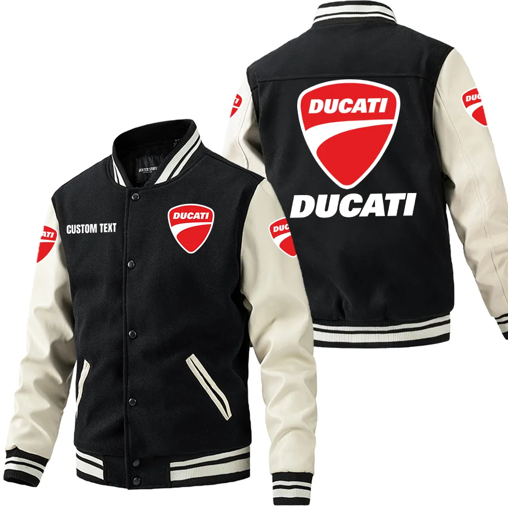 Ducati Leder-Baseballjacke für Auto-Fans – Ärmel mit All-Over-Print, personalisierbar mit Wunschname CAR1801112084 - Schwarz Weiß