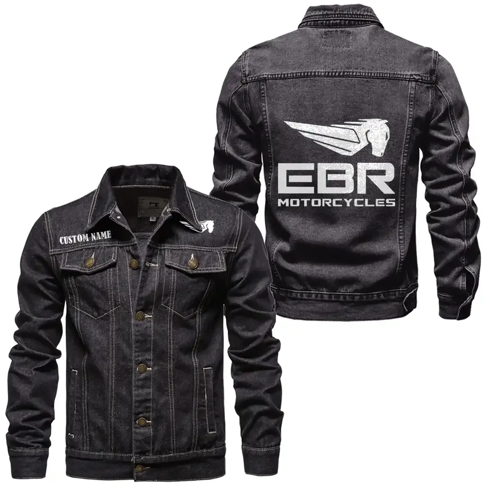 Erik Buell Racing Jeansjacke für Auto-Fans – Vintage-Stil mit Wunschname personalisierbar CAR1901132101 - Schwarz