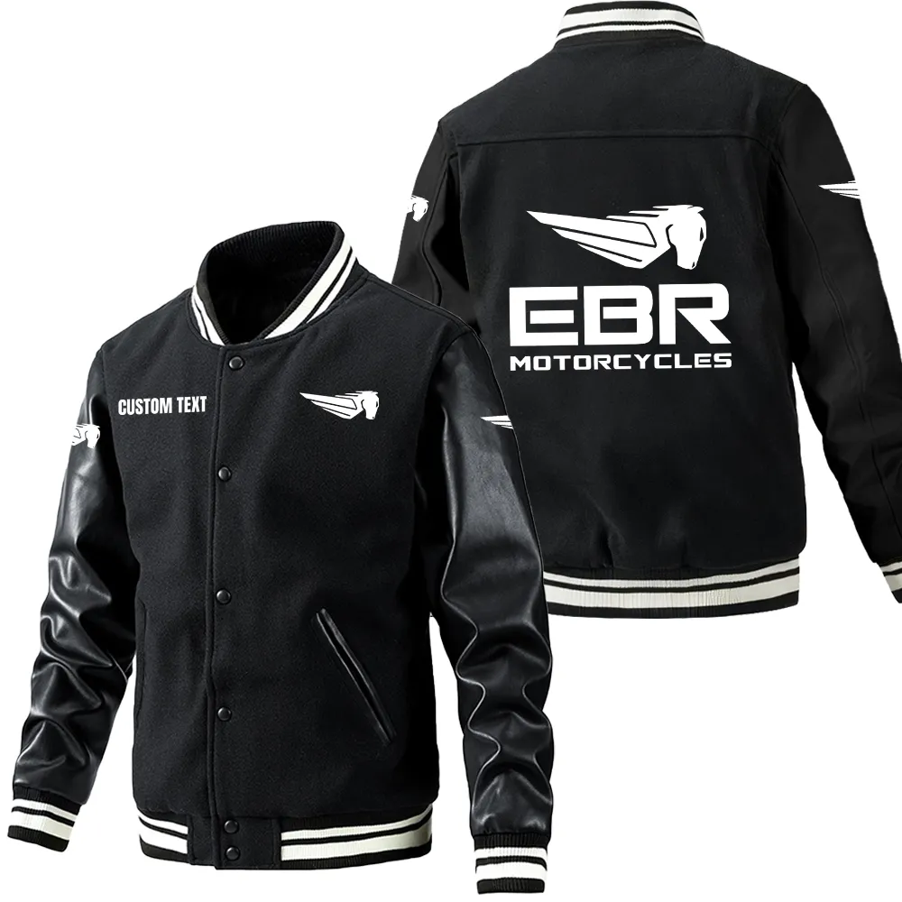 Erik Buell Racing Leder-Baseballjacke für Auto-Fans – Ärmel mit All-Over-Print, personalisierbar mit Wunschname CAR1801112085 - Schwarz