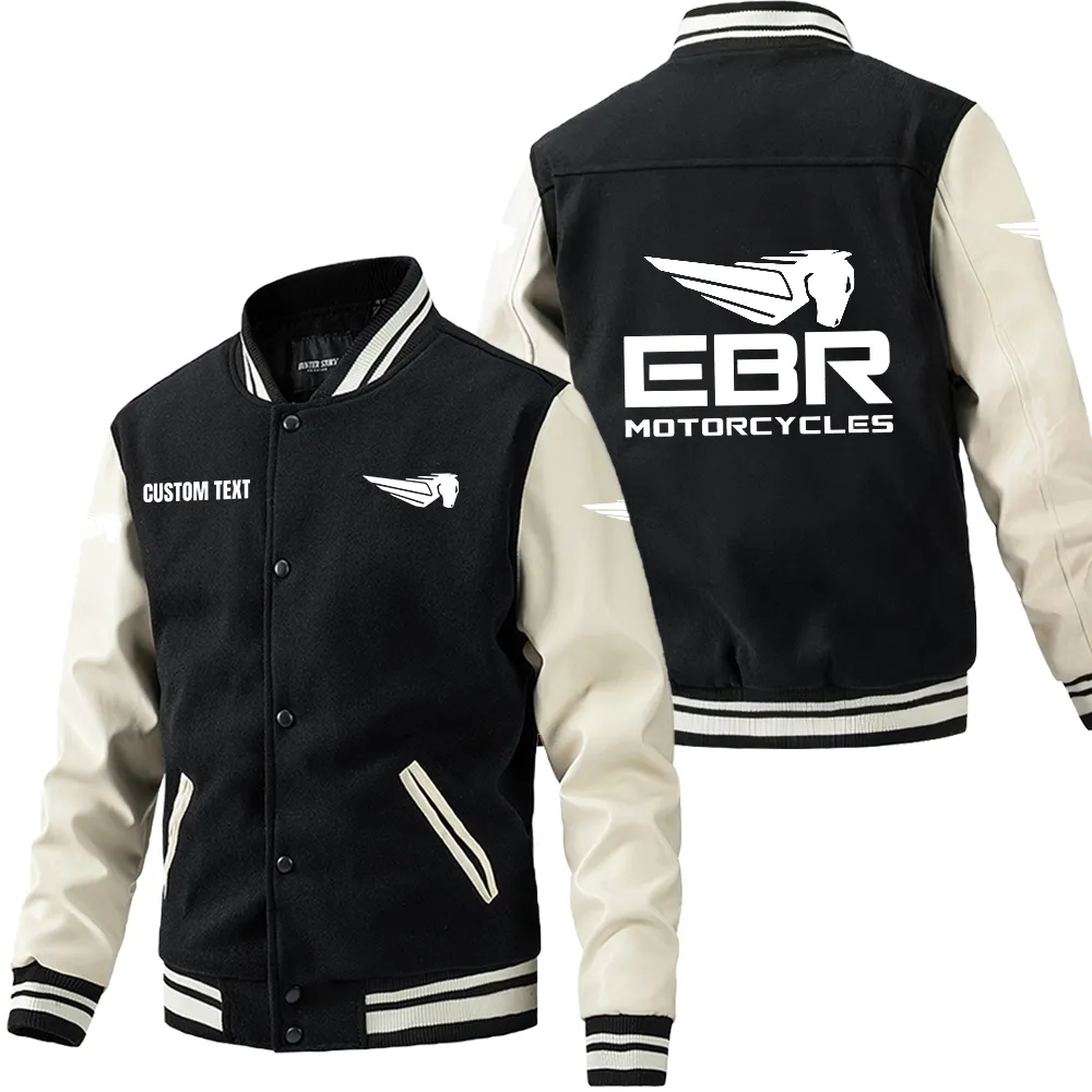 Erik Buell Racing Leder-Baseballjacke für Auto-Fans – Ärmel mit All-Over-Print, personalisierbar mit Wunschname CAR1801112085 - Schwarz Weiß