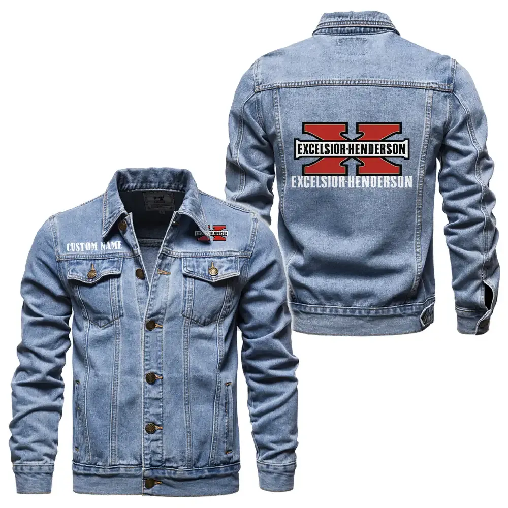 Excelsior-Henderson Jeansjacke für Auto-Fans – Vintage-Stil mit Wunschname personalisierbar CAR1901132103 - Hellblau