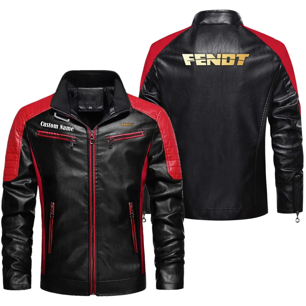 Fendt Custom Herren Lederjacke für Autoliebhaber, Perfektes Geschenk mit Namen  CAR0401022131 - Rot