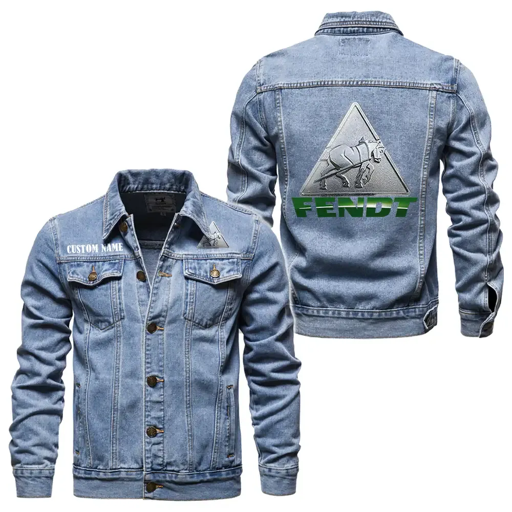 Fendt Jeansjacke für Auto-Fans – Vintage-Stil mit Wunschname personalisierbar CAR1901132104 - Hellblau