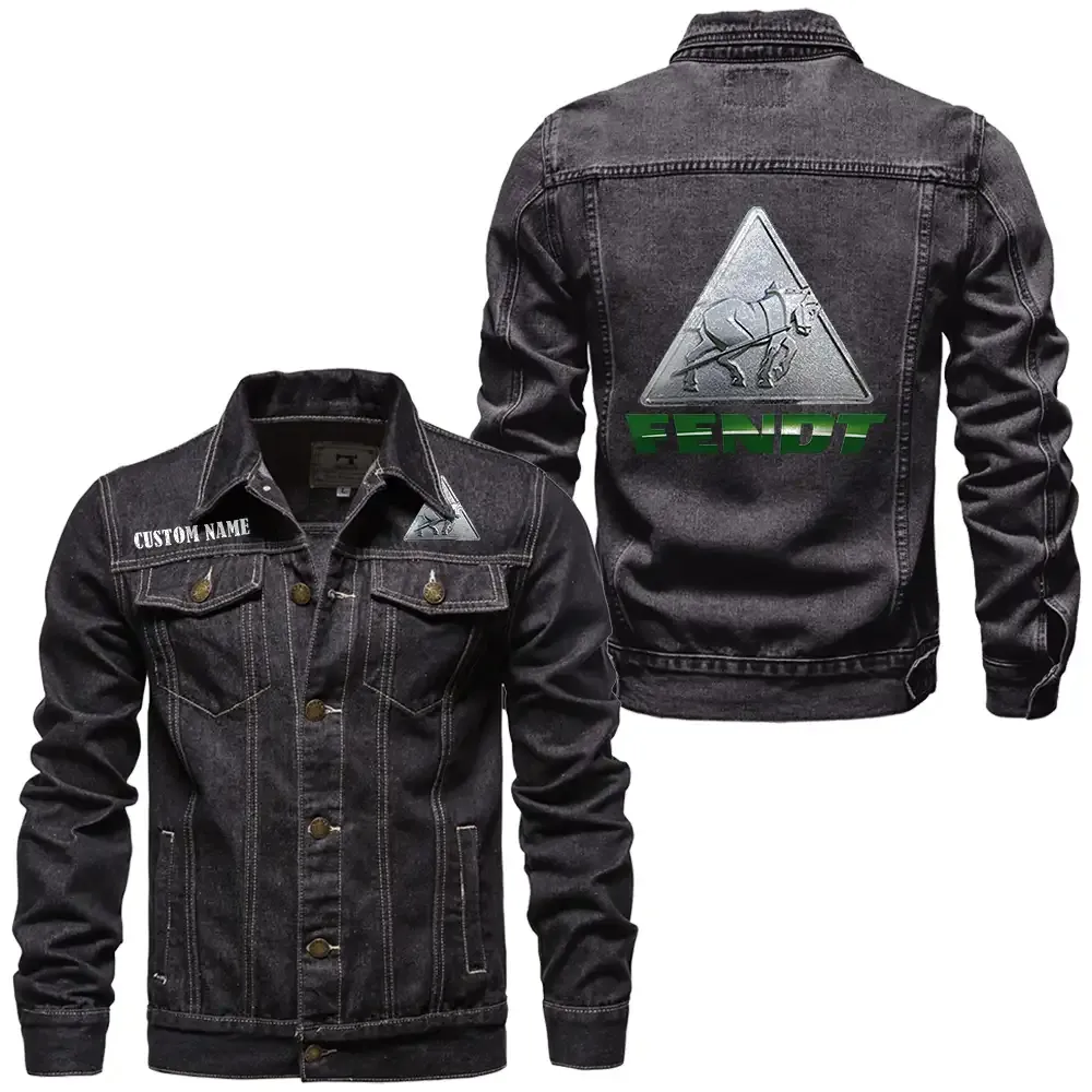 Fendt Jeansjacke für Auto-Fans – Vintage-Stil mit Wunschname personalisierbar CAR1901132104 - Schwarz