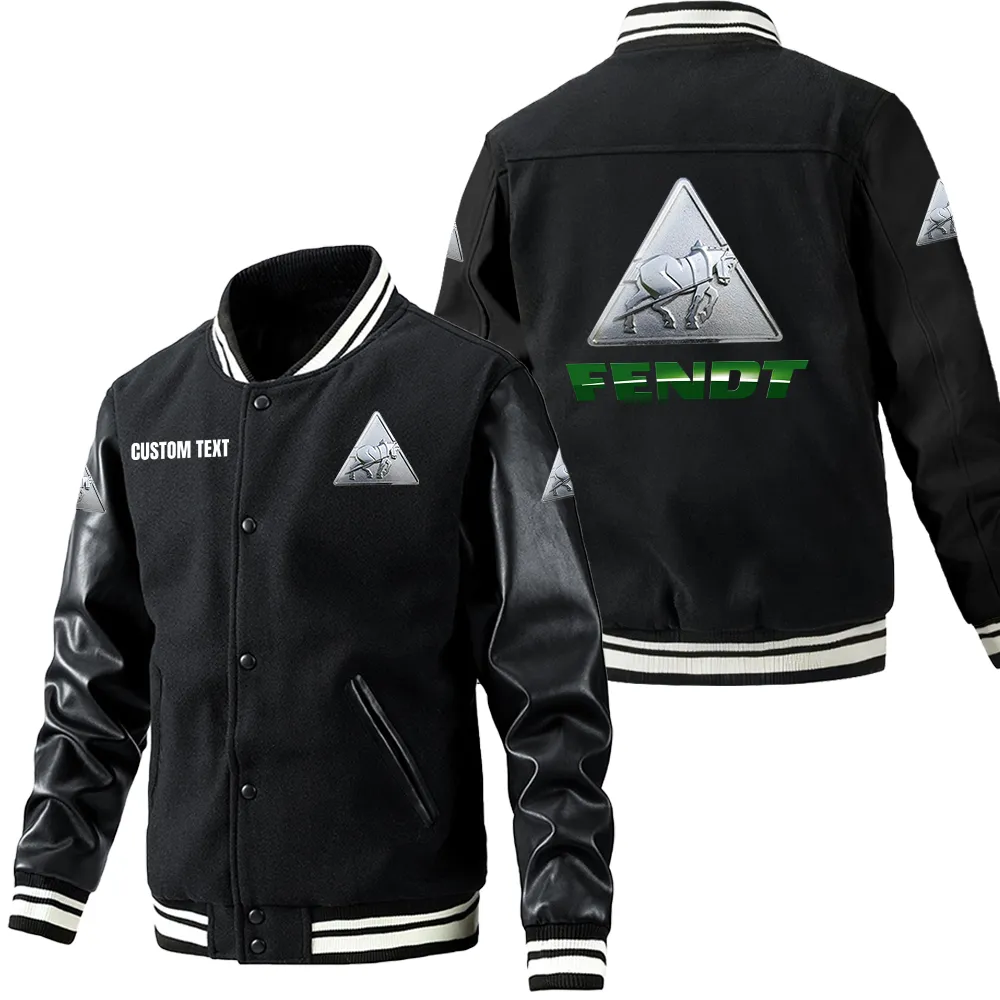 Fendt Leder-Baseballjacke für Auto-Fans – Ärmel mit All-Over-Print, personalisierbar mit Wunschname CAR1801112086 - Schwarz
