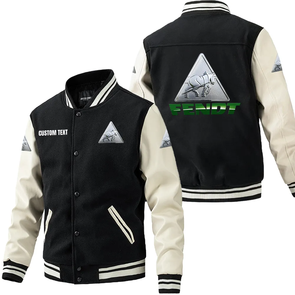 Fendt Leder-Baseballjacke für Auto-Fans – Ärmel mit All-Over-Print, personalisierbar mit Wunschname CAR1801112086 - Schwarz Weiß
