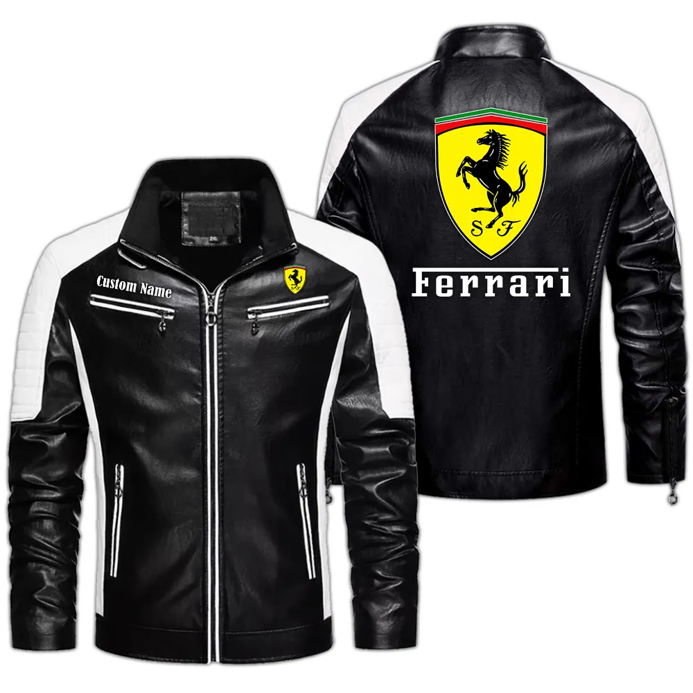 Ferrari Custom Herren Lederjacke für Autoliebhaber, Perfektes Geschenk mit Namen  CAR0401022132 - Schwarz