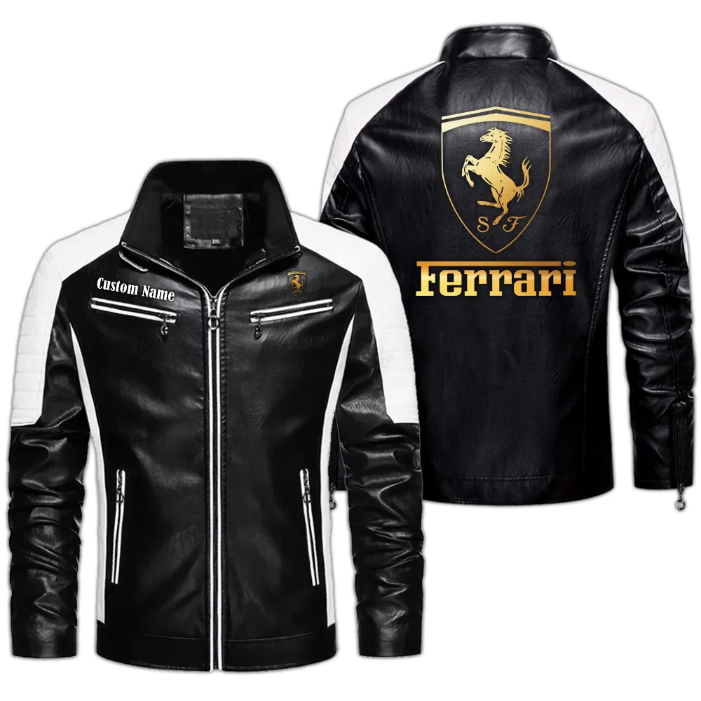 Ferrari Custom Herren Lederjacke für Autoliebhaber, Perfektes Geschenk mit Namen  CAR0401022133 - Schwarz
