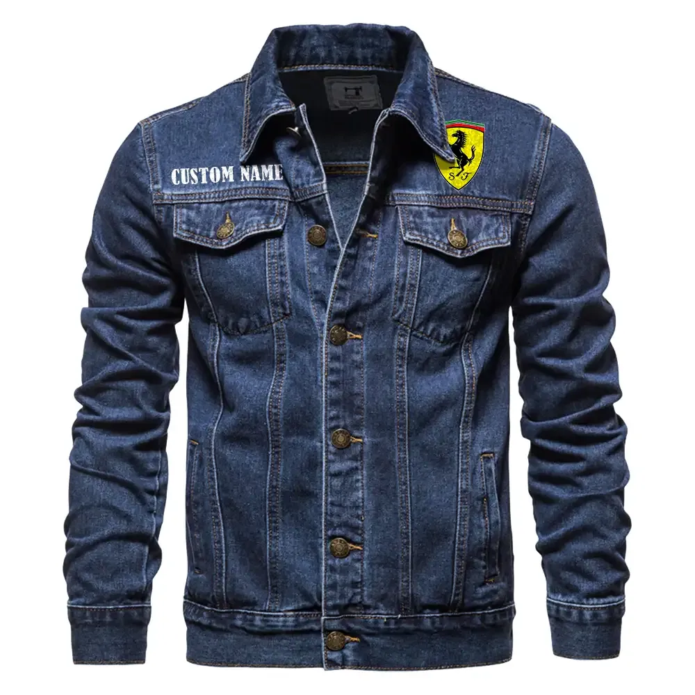 Ferrari Jeansjacke für Auto-Fans – Vintage-Stil mit Wunschname personalisierbar CAR1901132105 - Dunkelblau
