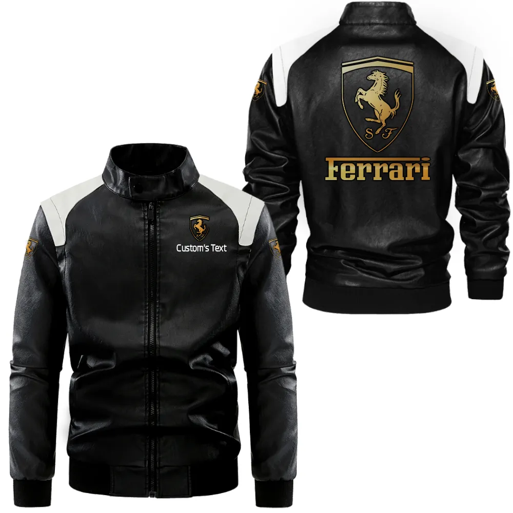 ferrari lederjacke in schwarz wei fr auto fans allover print personalisierbar mit wunschname car0801062130 aqzwn