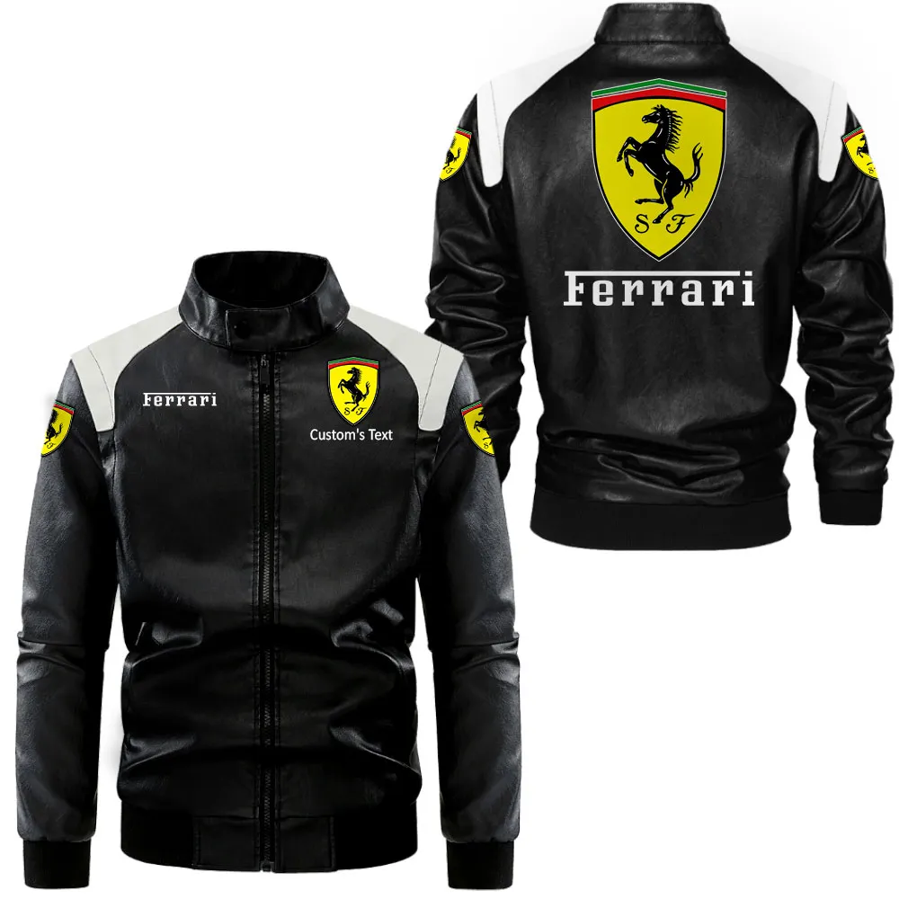 ferrari lederjacke in schwarz wei fr auto fans allover print personalisierbar mit wunschname car0801062131 nucsf