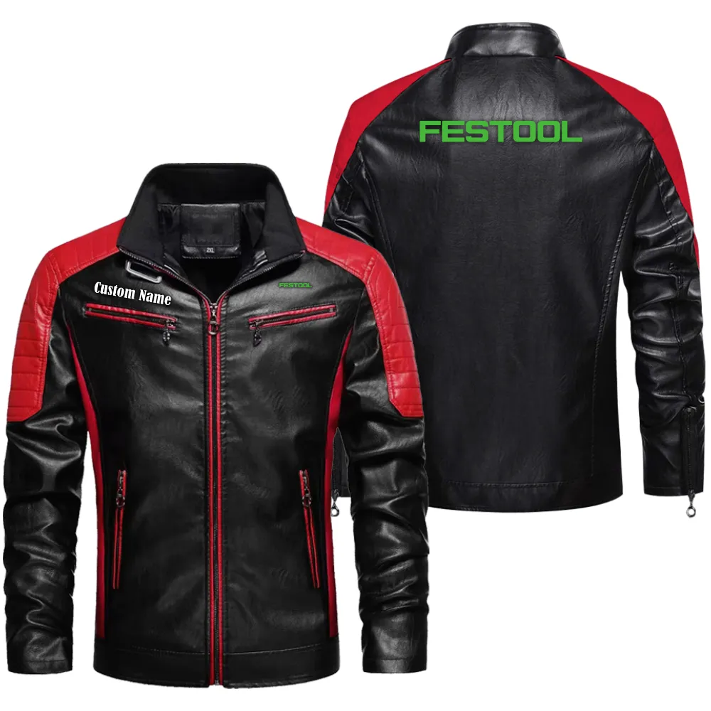 Festool Custom Herren Lederjacke für Autoliebhaber, Perfektes Geschenk mit Namen  CAR0401022134 - Rot