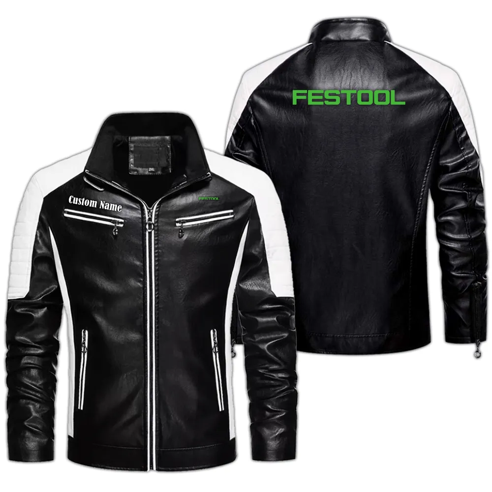 Festool Custom Herren Lederjacke für Autoliebhaber, Perfektes Geschenk mit Namen  CAR0401022134 - Schwarz