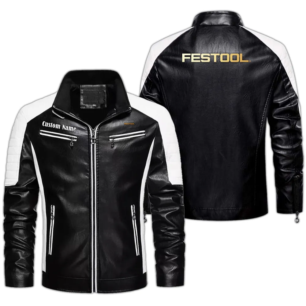 Festool Custom Herren Lederjacke für Autoliebhaber, Perfektes Geschenk mit Namen  CAR0401022135 - Schwarz