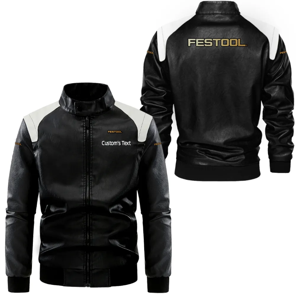 Festool Lederjacke in Schwarz-Weiß für Auto-Fans, Allover-Print, personalisierbar mit Wunschname CAR0801062132