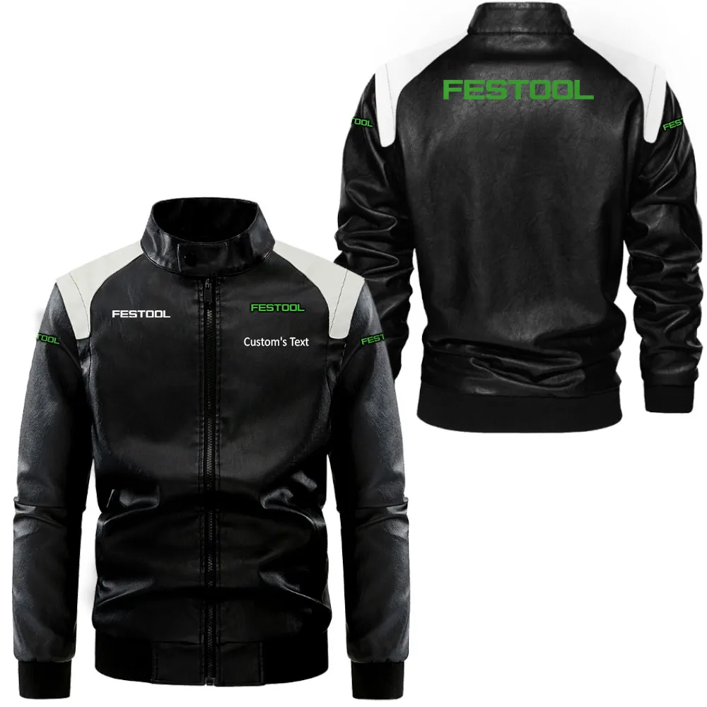 Festool Lederjacke in Schwarz-Weiß für Auto-Fans, Allover-Print, personalisierbar mit Wunschname CAR0801062133