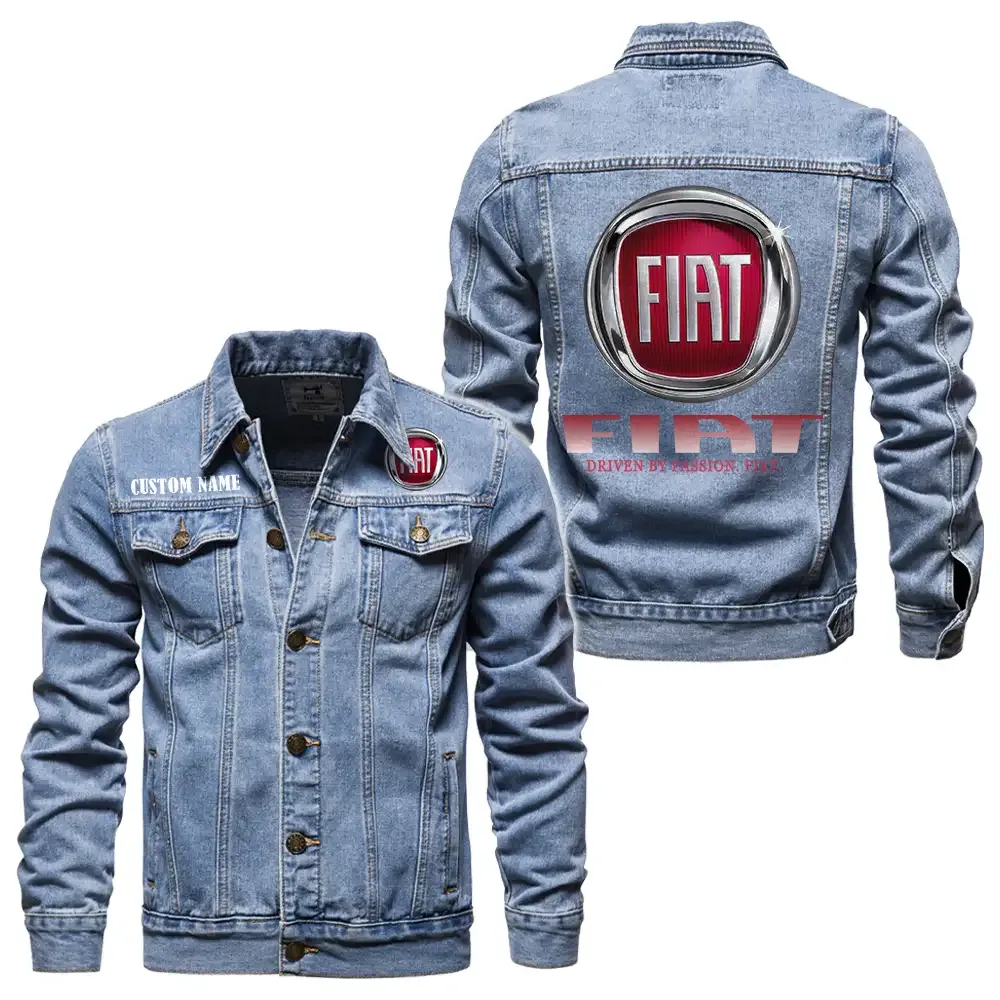 Fiat Jeansjacke für Auto-Fans – Vintage-Stil mit Wunschname personalisierbar CAR1901132107 - Hellblau