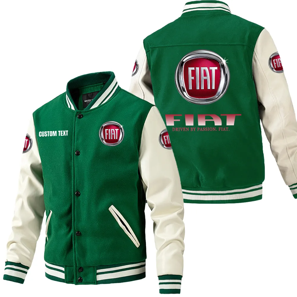 Fiat Leder-Baseballjacke für Auto-Fans – Ärmel mit All-Over-Print, personalisierbar mit Wunschname CAR1801112088 - Grün