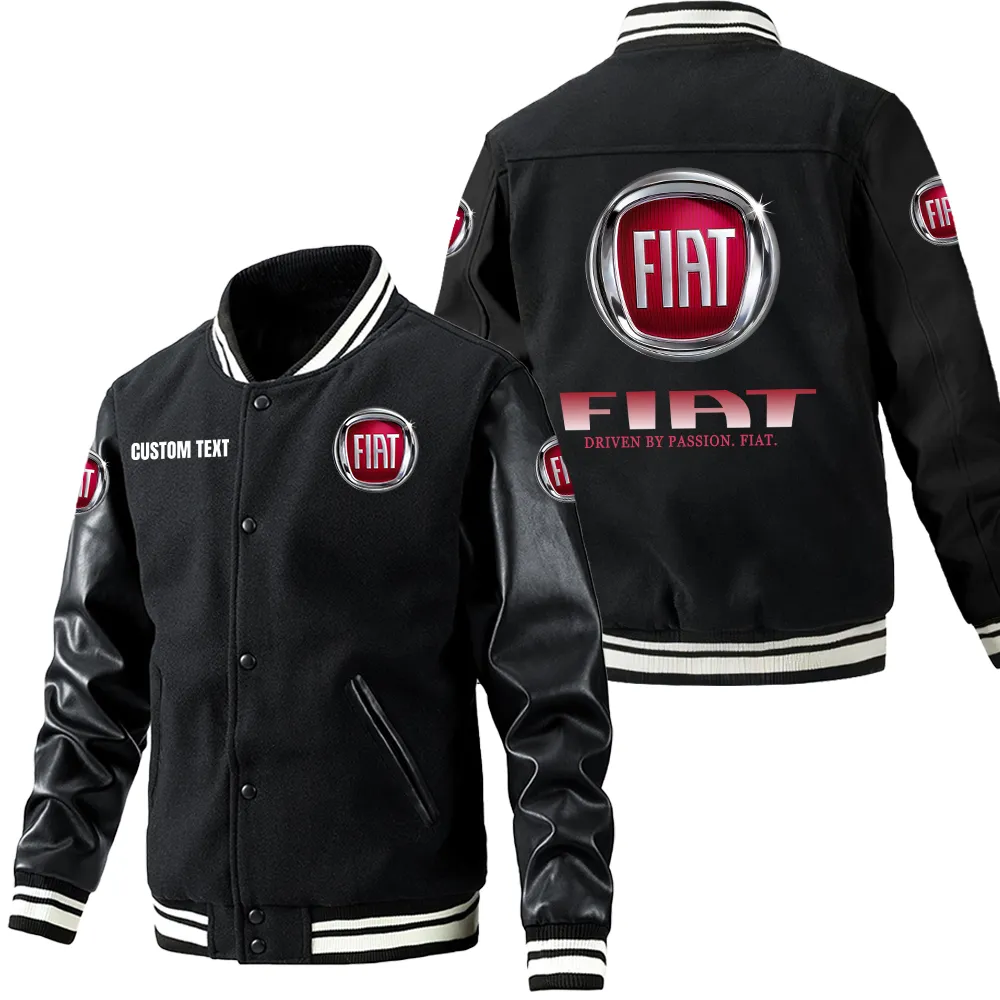 Fiat Leder-Baseballjacke für Auto-Fans – Ärmel mit All-Over-Print, personalisierbar mit Wunschname CAR1801112088 - Schwarz