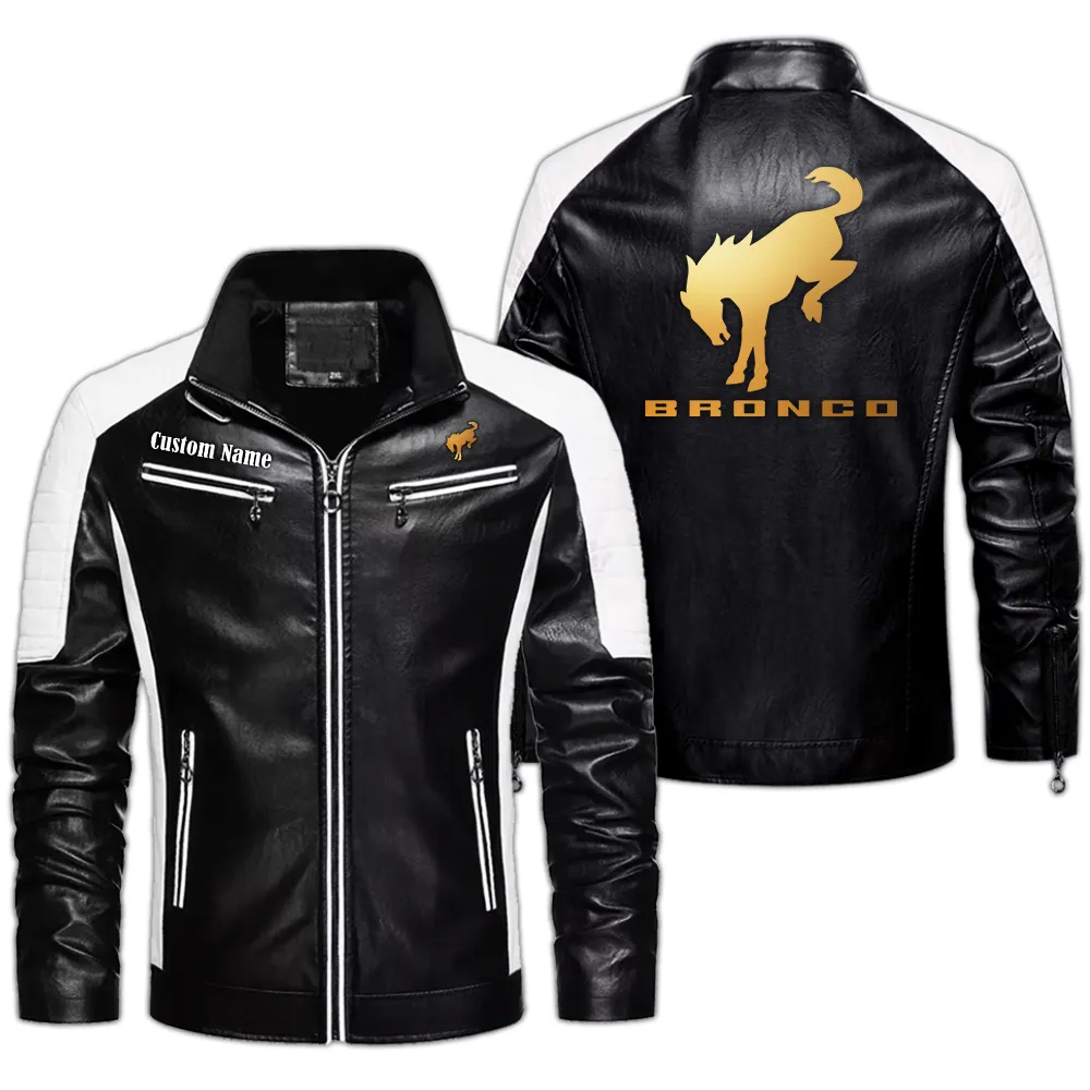 ford bronco Custom Herren Lederjacke für Autoliebhaber, Perfektes Geschenk mit Namen  CAR0401022137 - Schwarz