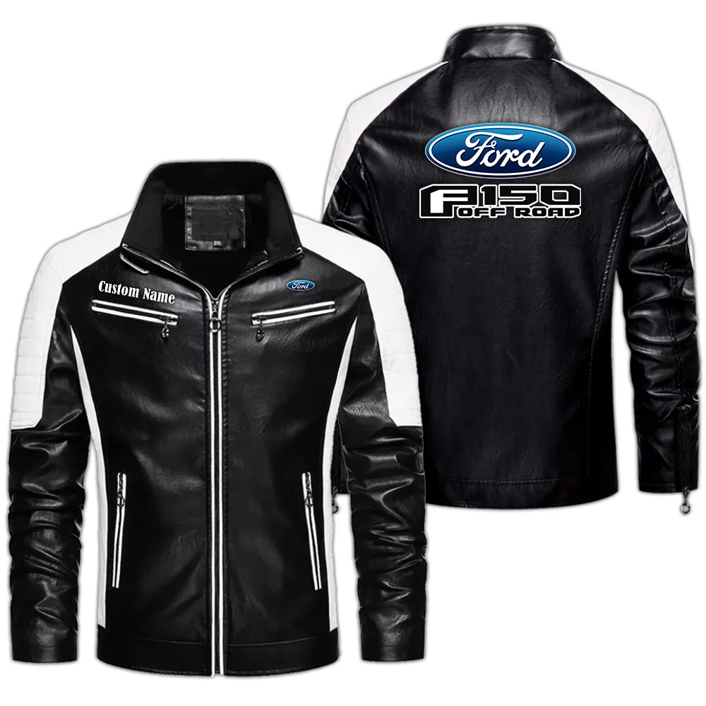 ford f150 Custom Herren Lederjacke für Autoliebhaber, Perfektes Geschenk mit Namen  CAR0401022139 - Schwarz
