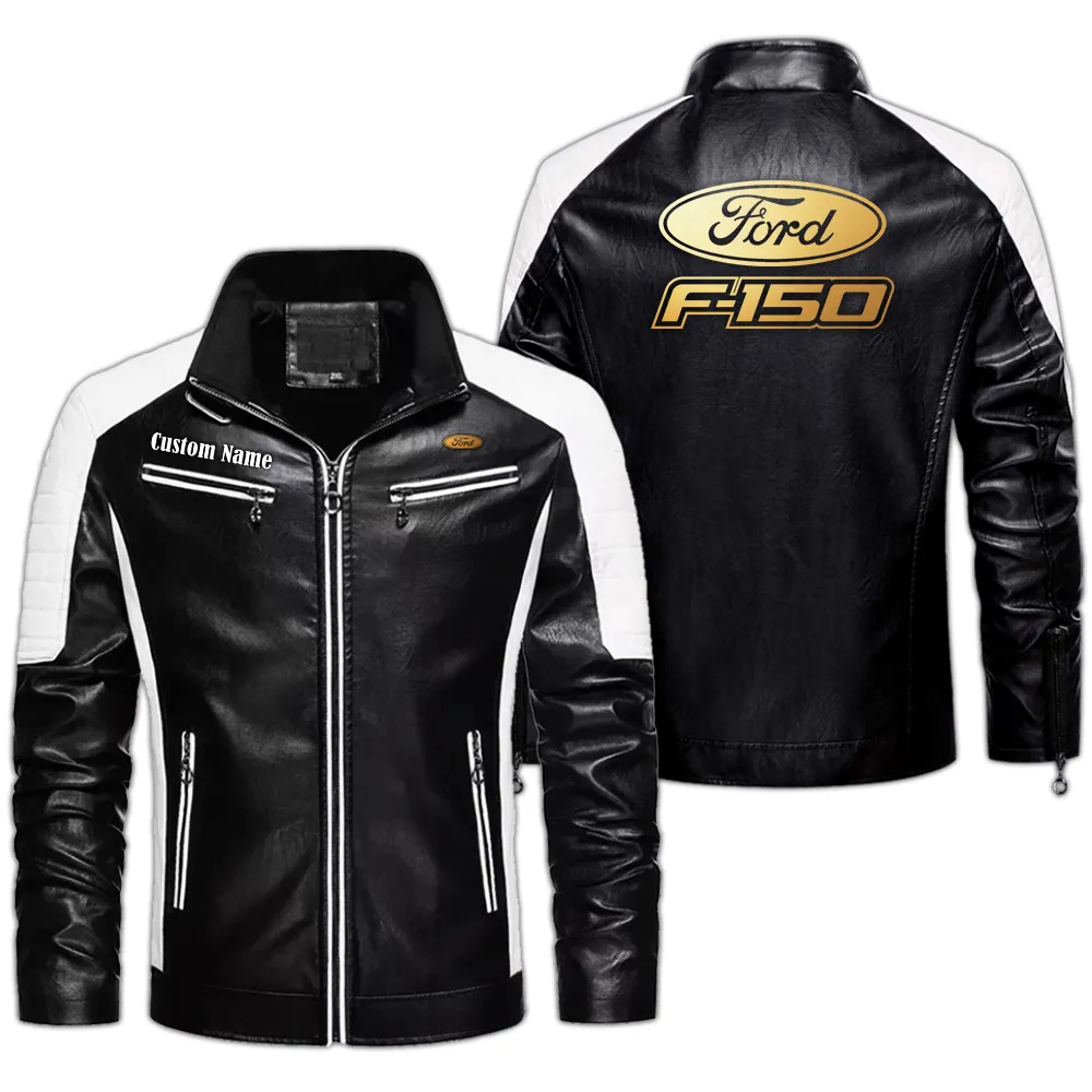 Ford f150 Custom Herren Lederjacke für Autoliebhaber, Perfektes Geschenk mit Namen  CAR0401022140 - Schwarz
