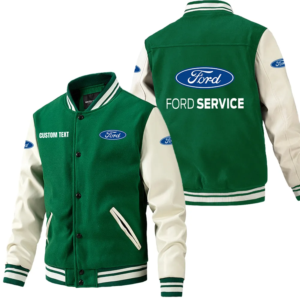 Ford Leder-Baseballjacke für Auto-Fans – Ärmel mit All-Over-Print, personalisierbar mit Wunschname CAR1801112091 - Grün