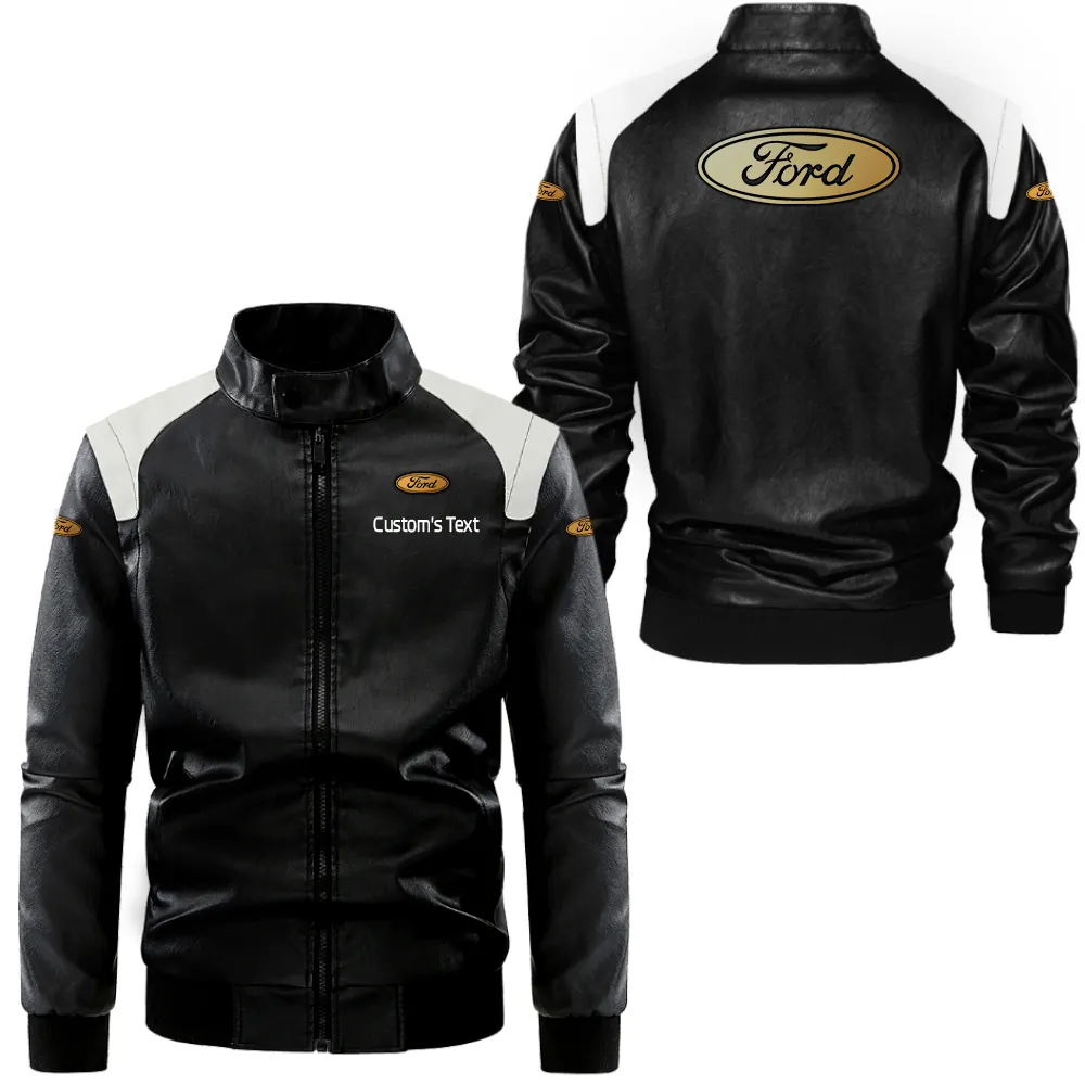 ford lederjacke in schwarz wei fr auto fans allover print personalisierbar mit wunschname car0801062138