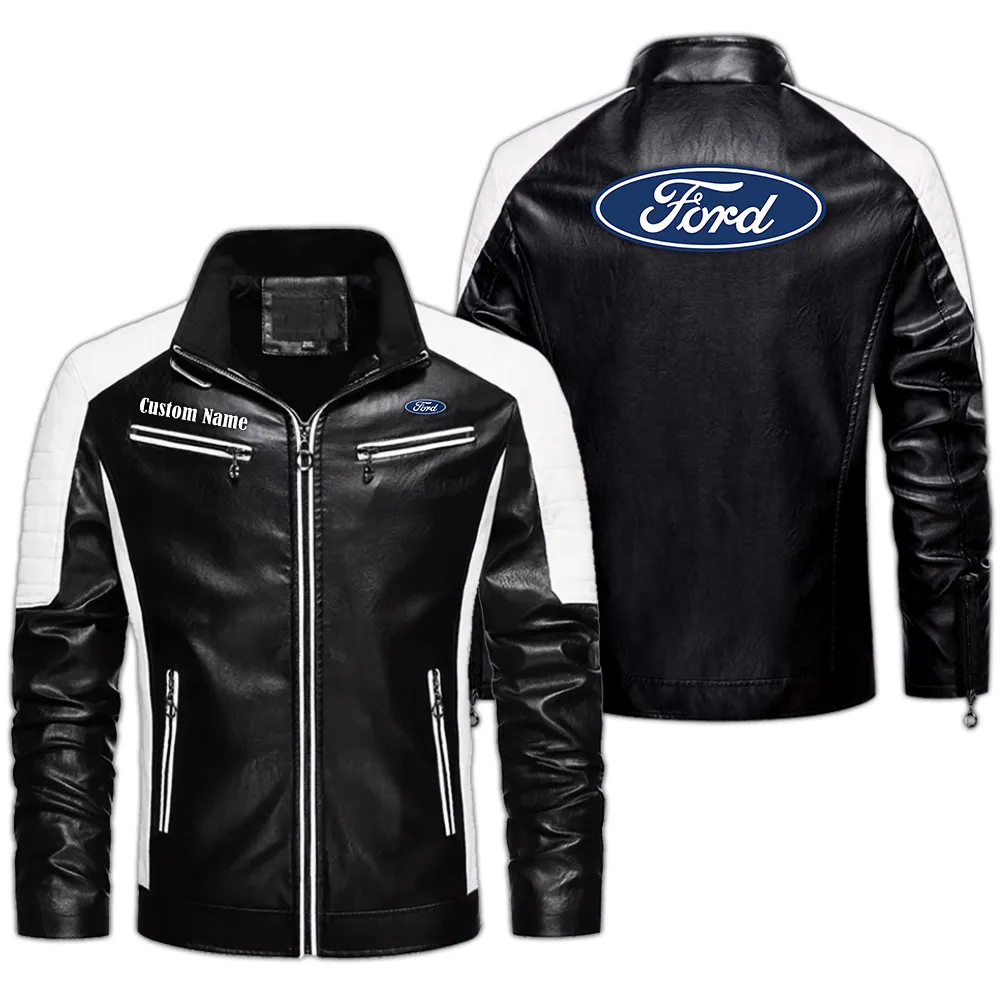 Ford Motor Company Custom Herren Lederjacke für Autoliebhaber, Perfektes Geschenk mit Namen  CAR0401022141 - Schwarz