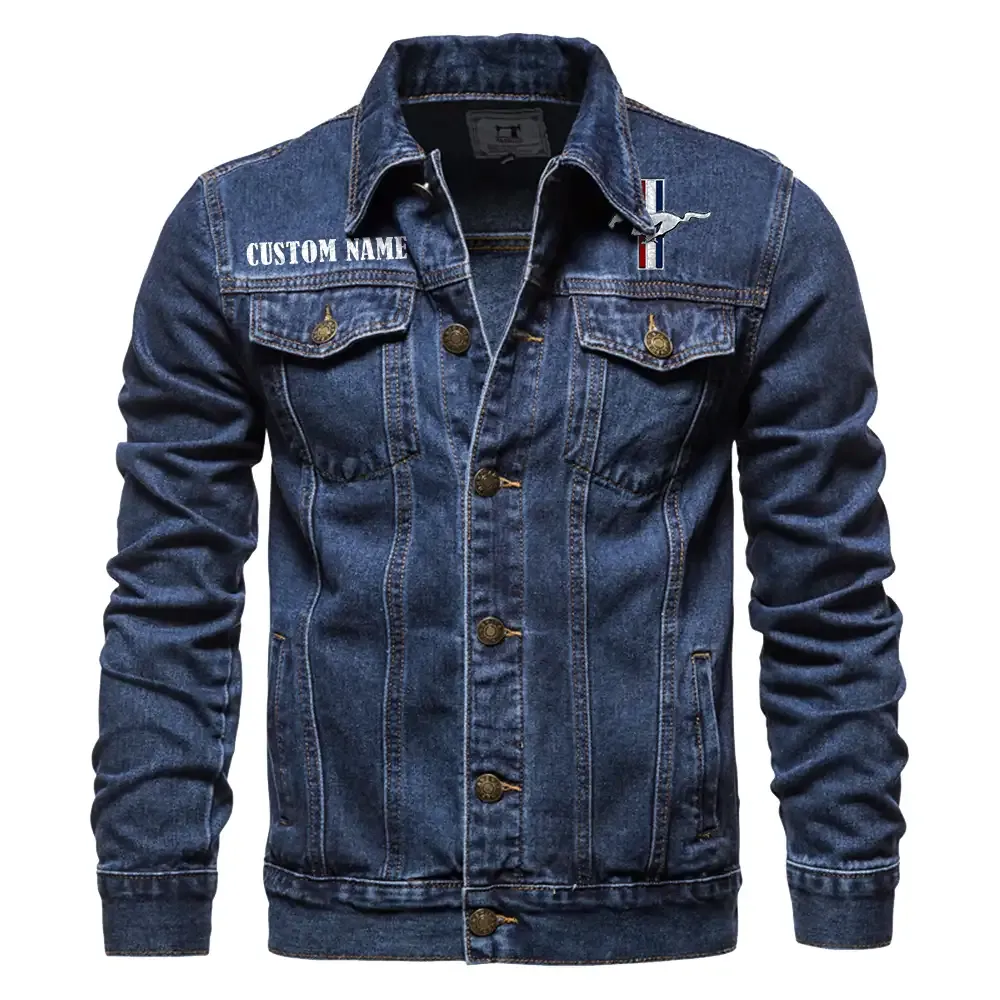 Ford Mustang Jeansjacke für Auto-Fans – Vintage-Stil mit Wunschname personalisierbar CAR1901132113 - Dunkelblau