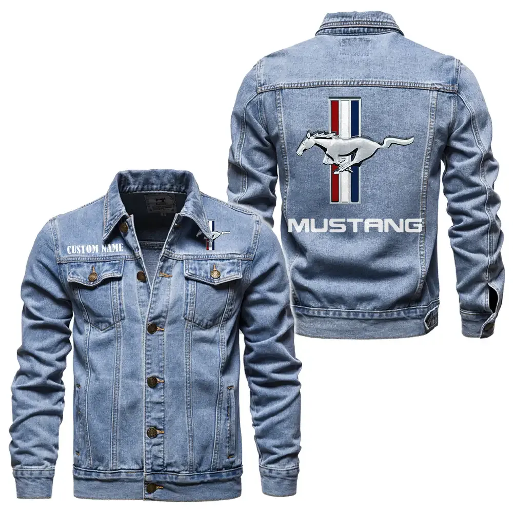 Ford Mustang Jeansjacke für Auto-Fans – Vintage-Stil mit Wunschname personalisierbar CAR1901132113 - Hellblau