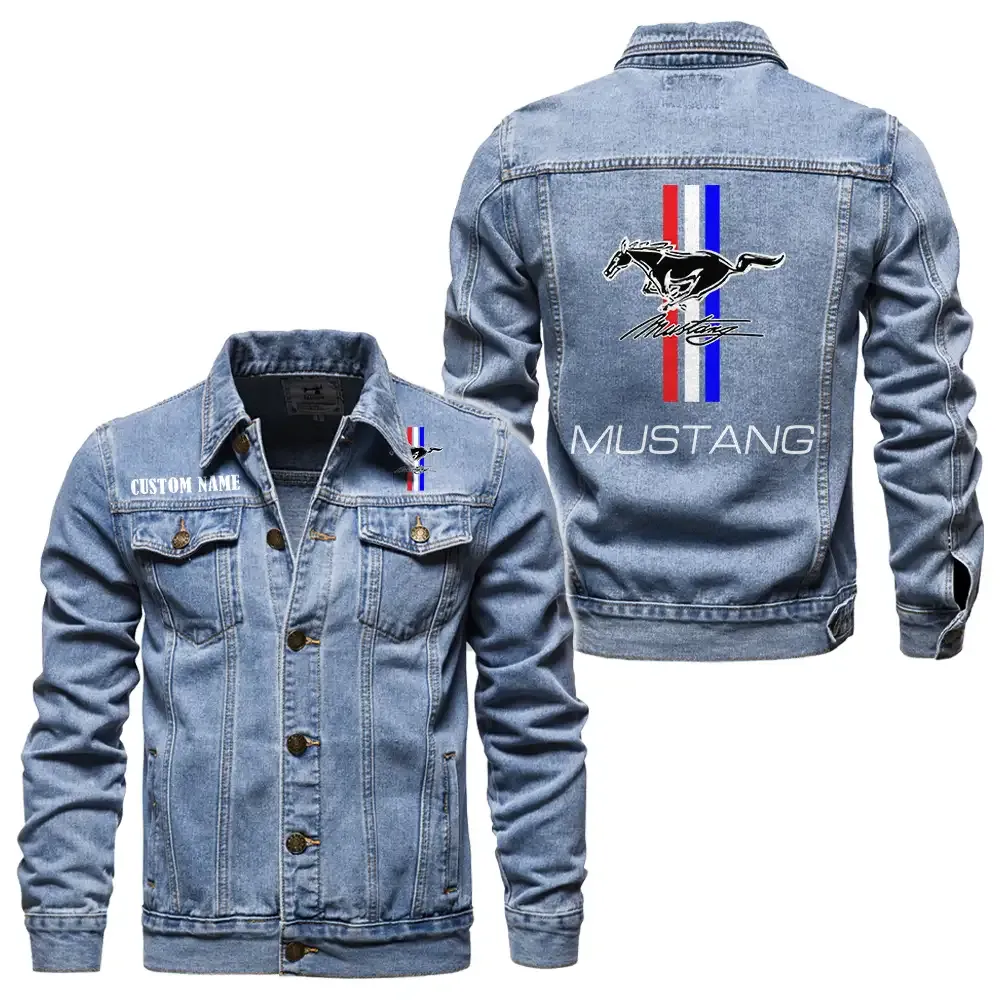 ford mustang jeansjacke fr auto fans vintage stil mit wunschname personalisierbar car1901132114 hellblau mprzv