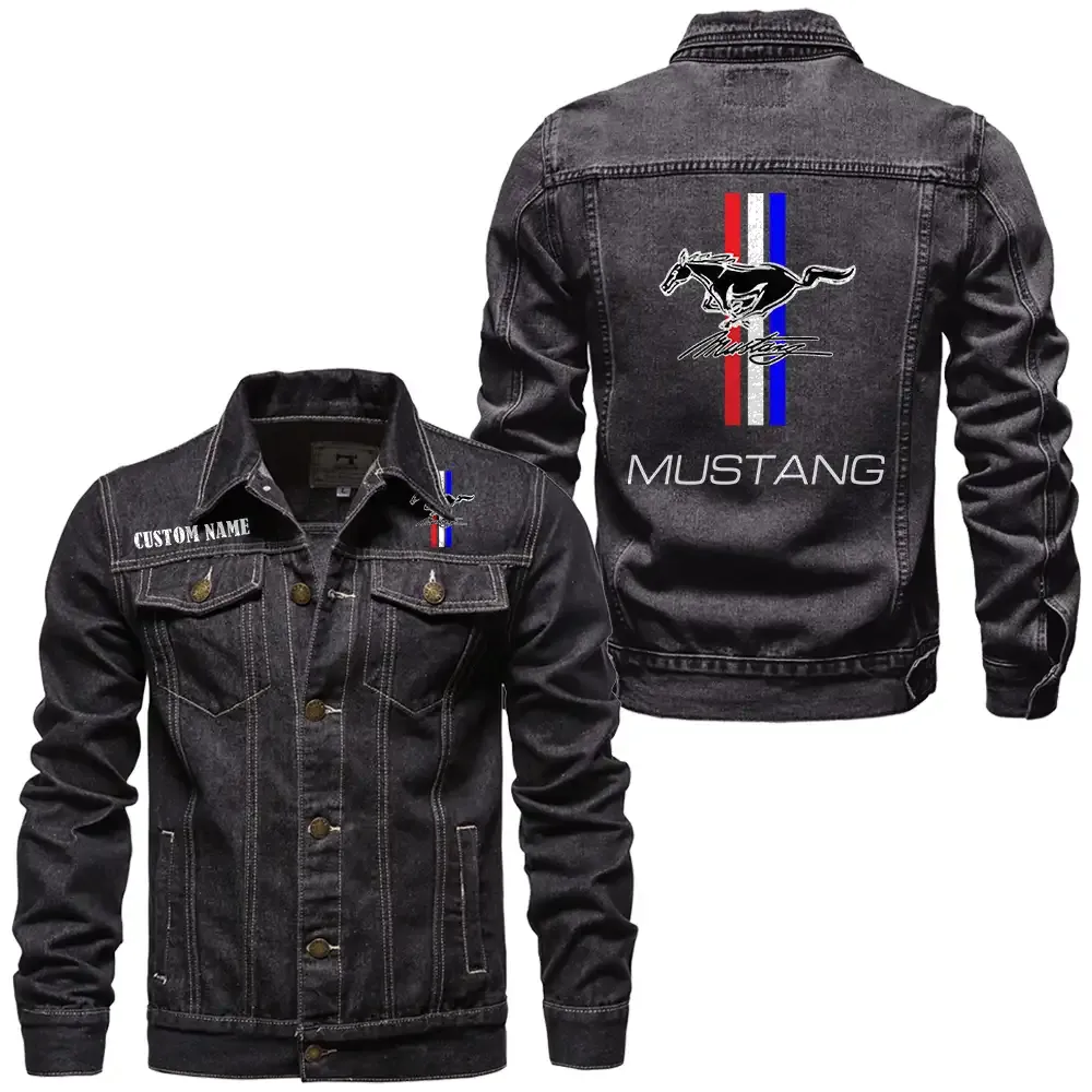 Ford Mustang Jeansjacke für Auto-Fans – Vintage-Stil mit Wunschname personalisierbar CAR1901132114 - Schwarz