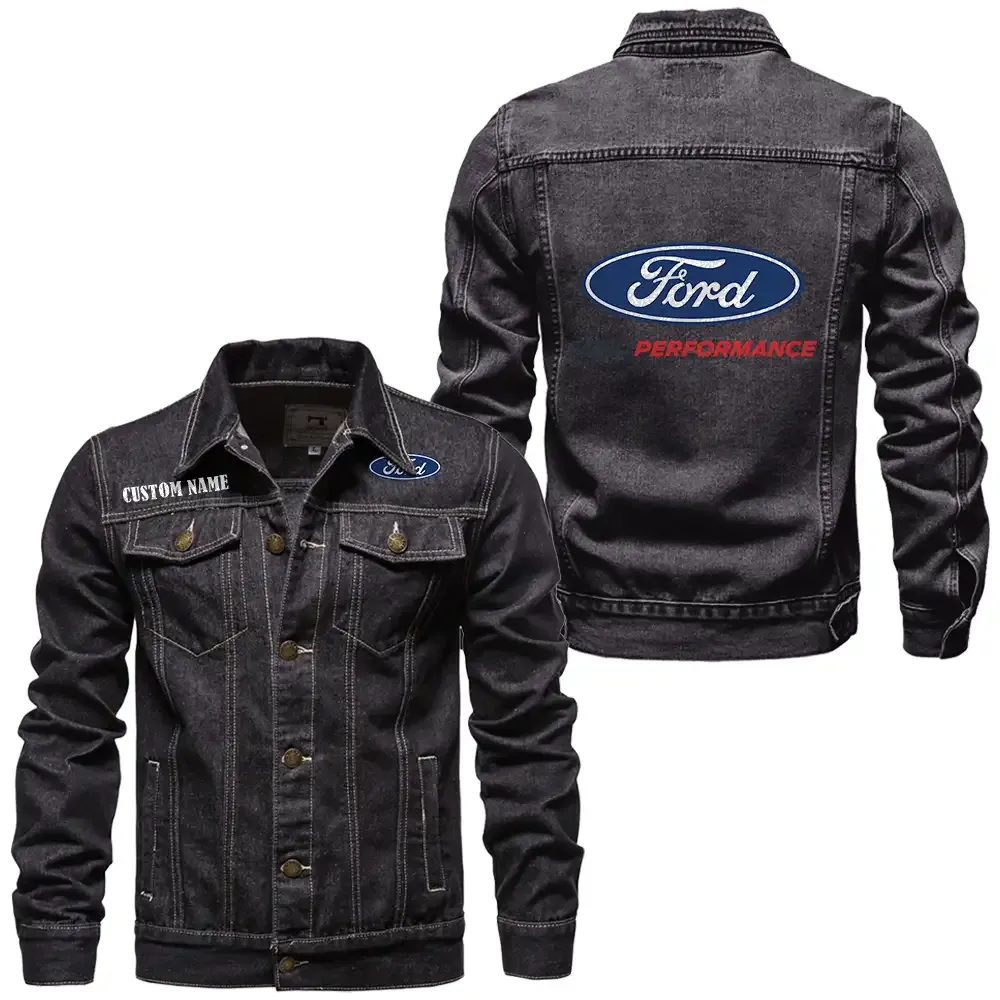 Ford performance Jeansjacke für Auto-Fans – Vintage-Stil mit Wunschname personalisierbar CAR1901132115 - Schwarz