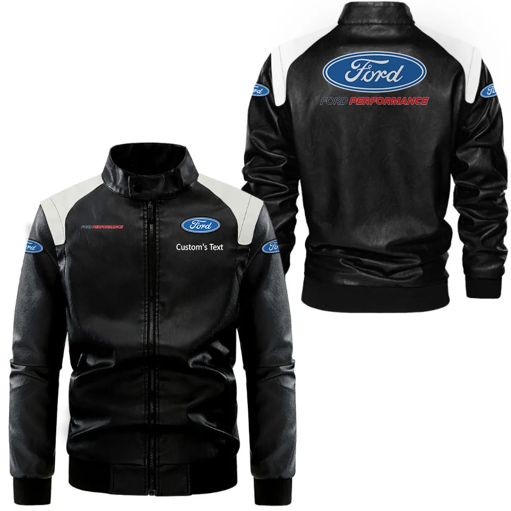 ford performance Lederjacke in Schwarz-Weiß für Auto-Fans, Allover-Print, personalisierbar mit Wunschname CAR0801062143